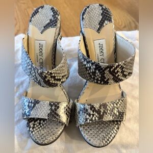 Jimmy Choo Black and Gray Snake Print Lea Sandals